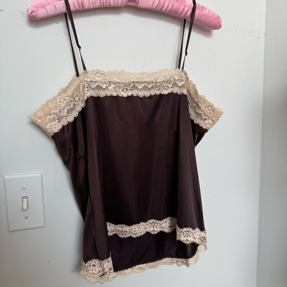 Elegant vintage Lace Trim Brown Camisole fairycore earthy artsy boho coquette L - Picture 4 of 6